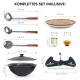 Kasan aus Gusseisen, Aluminiumdeckel, flacher Boden, Ø 42,5 cm, 12 l + Ständer + Lagan Ø 37 cm + Küchenutensilien