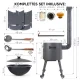 Utschak Feuerofen Ø 40 cm + Gusseisen-Kasan 12 L, flacher Boden + Küchenzubehör, Usbekischer Kochtopf aus Gusseisen