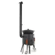 Utschak Feuerofen Ø 40 cm + Gusseisen-Kasan 12 L, runder Boden + Küchenzubehör, Usbekischer Kochtopf aus Gusseisen