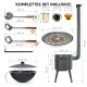 Utschak Feuerofen Ø 40 cm + Gusseisen-Kasan 12 L, flacher Boden + Küchenzubehör, Usbekischer Kochtopf aus Gusseisen