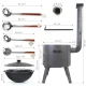 Набор - Печь - КазаноFF, для казана 22 литра, Ø 49 см + термометр + казан чугунный, плоское дно, 22 л, Ø 52,7 см + шумовка: 3 шт. + поварёшка