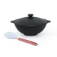 Set - Gusseiserner Kasan, Aluminiumdeckel, flacher Boden, Ø 33,5 cm, 6 l + Schaumlöffel 40 cm