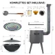 Utschak Feuerofen Ø 40 cm + Gusseisen-Kasan 12 L, Ø 42,5 cm, flacher Boden + Küchenzubehör, Usbekischer Kochtopf aus Gusseisen