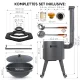 Utschak Feuerofen Ø 44 cm + Gusseisen-Kasan 16 l, Ø 46,5 cm, runder Boden + Küchenzubehör, Usbekischer Kochtopf aus Gusseisen
