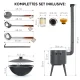 Utschak Feuerofen Ø 40 cm + Gusseisen-Kasan 12 L, flacher Boden + Küchenzubehör, Usbekischer Kochtopf aus Gusseisen