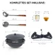Kasan aus Gusseisen, Aluminiumdeckel, runder Boden, Ø 46,5 cm, 16 l + Untergestell + Küchenutensilien