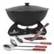 Kasan aus Gusseisen, Aluminiumdeckel, flacher Boden, Ø 46,5 cm, 16 l + Ständer + Küchenzubehör