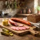 Brühwurst - Uletnaja, mit Knoblauch, Schweinefleisch, Tri Porosenka, 380 g