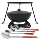 Kasan aus Gusseisen, Aluminiumdeckel, runder Boden, 22 l, Ø 52,7 cm + Untersetzer + Dreibein + Küchenzubehör
