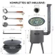 Utschak Feuerofen Ø 40 cm + Gusseisen-Kasan 12 L, runder Boden + Küchenzubehör, Usbekischer Kochtopf aus Gusseisen