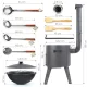 Set - Feueroffen - KasanoFF, 16 Liter, Ø 44 cm + Gusseisenkasan, flacher Boden, Ø 46,5 cm, 16 l, Thermometer, Schaumlöffel: 3 Stk., Schöpfkelle, Löffe