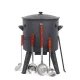 Utschak Feuerofen Ø 44 cm + Gusseisen-Kasan 16 l, Ø 46,5 cm, runder Boden + Küchenzubehör, Usbekischer Kochtopf aus Gusseisen