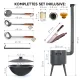 Utschak Feuerofen Ø 40 cm + Gusseisen-Kasan 12 L, flacher Boden + Küchenzubehör, Usbekischer Kochtopf aus Gusseisen