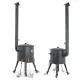 Utschak Feuerofen Ø 44 cm + Gusseisen-Kasan 16 l, Ø 46,5 cm, flacher Boden + Küchenzubehör, Usbekischer Kochtopf aus Gusseisen