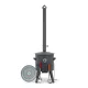 Utschak Feuerofen Ø 44 cm + Gusseisen-Kasan 16 l, Ø 46,5 cm, runder Boden + Küchenzubehör, Usbekischer Kochtopf aus Gusseisen