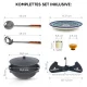 Kasan aus Gusseisen, Aluminiumdeckel, runder Boden, Ø 36,7 cm, 10 l + Untersetzer + Lagan Ø 32 cm + Küchenutensilien