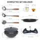 Kasan aus Gusseisen, Aluminiumdeckel, runder Boden, Ø 46,5 cm, 16 l + Ständer + Pfannendeckel Ø 46,5 cm + Küchenzubehör