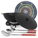 Kasan aus Gusseisen, Aluminiumdeckel, flacher Boden, 22 l, Ø 52,7 cm + Ständer + Lagan Ø 42 cm + Küchenzubehör