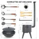 Utschak Feuerofen Ø 44 cm + Gusseisen-Kasan 16 l, Ø 46,5 cm, runder Boden + Küchenzubehör, Usbekischer Kochtopf aus Gusseisen