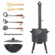 Набор - Печь - КазаноFF, 12 литров, Ø 40 см + термометр + казан чугунный, плоское дно, Ø 42,5 см, 12 л + шумовка : 2 шт. + поварёшка + лопатка, ложка
