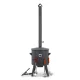 Utschak Feuerofen Ø 44 cm + Gusseisen-Kasan 16 l, Ø 46,5 cm, flacher Boden + Küchenzubehör, Usbekischer Kochtopf aus Gusseisen