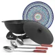 Kasan aus Gusseisen, Aluminiumdeckel, flacher Boden, Ø 46,5 cm, 16 l + Untersetzer + Lagan Ø 37 cm + Küchenzubehör