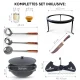 Kasan aus Gusseisen, Aluminiumdeckel, runder Boden, Ø 42,5 cm, 12 l + Untersetzer + Dreibein + Küchenzubehör