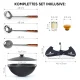 Kasan aus Gusseisen, Aluminiumdeckel, flacher Boden, Ø 46,5 cm, 16 l + Ständer + Küchenzubehör