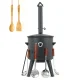 Utschak Feuerofen Ø 44 cm + Gusseisen-Kasan 16 l, Ø 46,5 cm, runder Boden + Küchenzubehör, Usbekischer Kochtopf aus Gusseisen