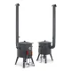 Utschak Feuerofen Ø 44 cm + Gusseisen-Kasan 16 l, Ø 46,5 cm, runder Boden + Küchenzubehör, Usbekischer Kochtopf aus Gusseisen