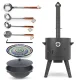 Набор - Печь - КазаноFF, 16 л, Ø 44 см + термометр + казан чугунный, круглое дно, Ø 46,5 см, 16 л + ляган МИКС, Ø 37 см + шумовка: 3 шт. + поварёшка
