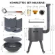 Utschak Feuerofen Ø 44 cm + Gusseisen-Kasan 16 l, Ø 46,5 cm, runder Boden + Küchenzubehör, Usbekischer Kochtopf aus Gusseisen