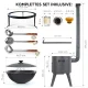 Utschak Feuerofen Ø 44 cm + Gusseisen-Kasan 16 l, Ø 46,5 cm, flacher Boden + Küchenzubehör, Usbekischer Kochtopf aus Gusseisen