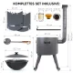 Utschak Feuerofen Ø 49 cm + Gusseisen-Kasan 22 L, flacher Boden + Küchenzubehör, Usbekischer Kochtopf aus Gusseisen