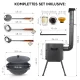 Utschak Feuerofen Ø 36 cm + Gusseisen-Kasan 10 L, runder Boden + Küchenzubehör, Usbekischer Kochtopf aus Gusseisen