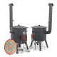 Utschak Feuerofen Ø 44 cm + Gusseisen-Kasan 16 l, Ø 46,5 cm, flacher Boden + Küchenzubehör, Usbekischer Kochtopf aus Gusseisen