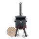 Utschak Feuerofen Ø 44 cm + Gusseisen-Kasan 16 l, Ø 46,5 cm, runder Boden + Küchenzubehör, Usbekischer Kochtopf aus Gusseisen