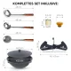 Kasan aus Gusseisen, Aluminiumdeckel, runder Boden, Ø 46,5 cm, 16 l + Ständer + Küchenzubehör