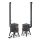 Utschak Feuerofen Ø 44 cm + Gusseisen-Kasan 16 l, Ø 46,5 cm, flacher Boden + Küchenzubehör, Usbekischer Kochtopf aus Gusseisen