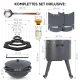 Utschak Feuerofen Ø 49 cm + Gusseisen-Kasan 22 L, runder Boden, Transportrollen, Ablagetische, Ofenplatte + Küchenzubehör, Usbekischer Kochtopf aus Gu