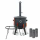 Utschak Feuerofen Ø 49 cm + Gusseisen-Kasan 22 L, Ø 52,7 cm, runder Boden + Küchenzubehör, Usbekischer Kochtopf aus Gusseisen