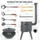 Utschak Feuerofen Ø 44 cm + Gusseisen-Kasan 16 l, Ø 46,5 cm, runder Boden + Küchenzubehör, Usbekischer Kochtopf aus Gusseisen