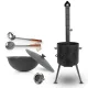 Set - Feuerofen- KazanoFF, für Kasan10 Liter, Ø 36 cm + Thermometer + Gusseisenkasan, runder Boden, Ø 38,5 cm, 10 l + Schöpfkelle + Schaumlöffel