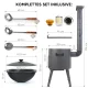 Набор - Учаг с трубой  Ø 40 см + казан с крышкой, плоское дно, Ø 42,5 см, 12 л + термометр + поварёшка + шумовка: 2 шт. + ручка 
