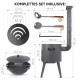 Utschak Feuerofen Ø 40 cm + Gusseisen-Kasan 12 L, flacher Boden + Küchenzubehör, Usbekischer Kochtopf aus Gusseisen