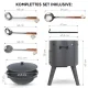 Utschak Feuerofen Ø 44 cm + Gusseisen-Kasan 16 l, Ø 46,5 cm, runder Boden + Küchenzubehör, Usbekischer Kochtopf aus Gusseisen