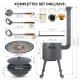 Utschak Feuerofen Ø 40 cm + Gusseisen-Kasan 12 L, runder Boden + Küchenzubehör, Usbekischer Kochtopf aus Gusseisen