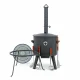 Utschak Feuerofen Ø 49 cm + Gusseisen-Kasan 22 L, Ø 52,7 cm, flacher Boden + Küchenzubehör, Usbekischer Kochtopf aus Gusseisen