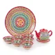 Сервиз чайный - Мехроб красный - MSV2 - RA - Риштанская керамика - 9 предметов