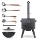 Набор - Печь - КазаноFF, для казана 22 литра, Ø 49 см + термометр + казан чугунный, плоское дно, 22 л, Ø 52,7 см + шумовка: 3 шт. + поварёшка